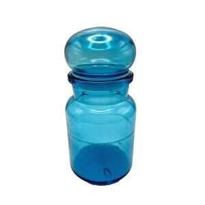 Vintage Blue Apothecary Bubble Jar MCM Belgium 5.5" STORAGE VINTAGE RX VITAMINS